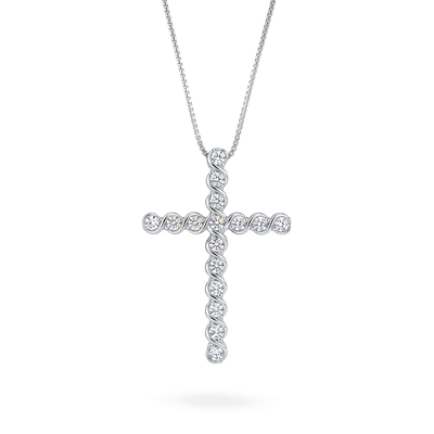 S925 Silver Faithful Cross Full Diamond Pendant Necklace