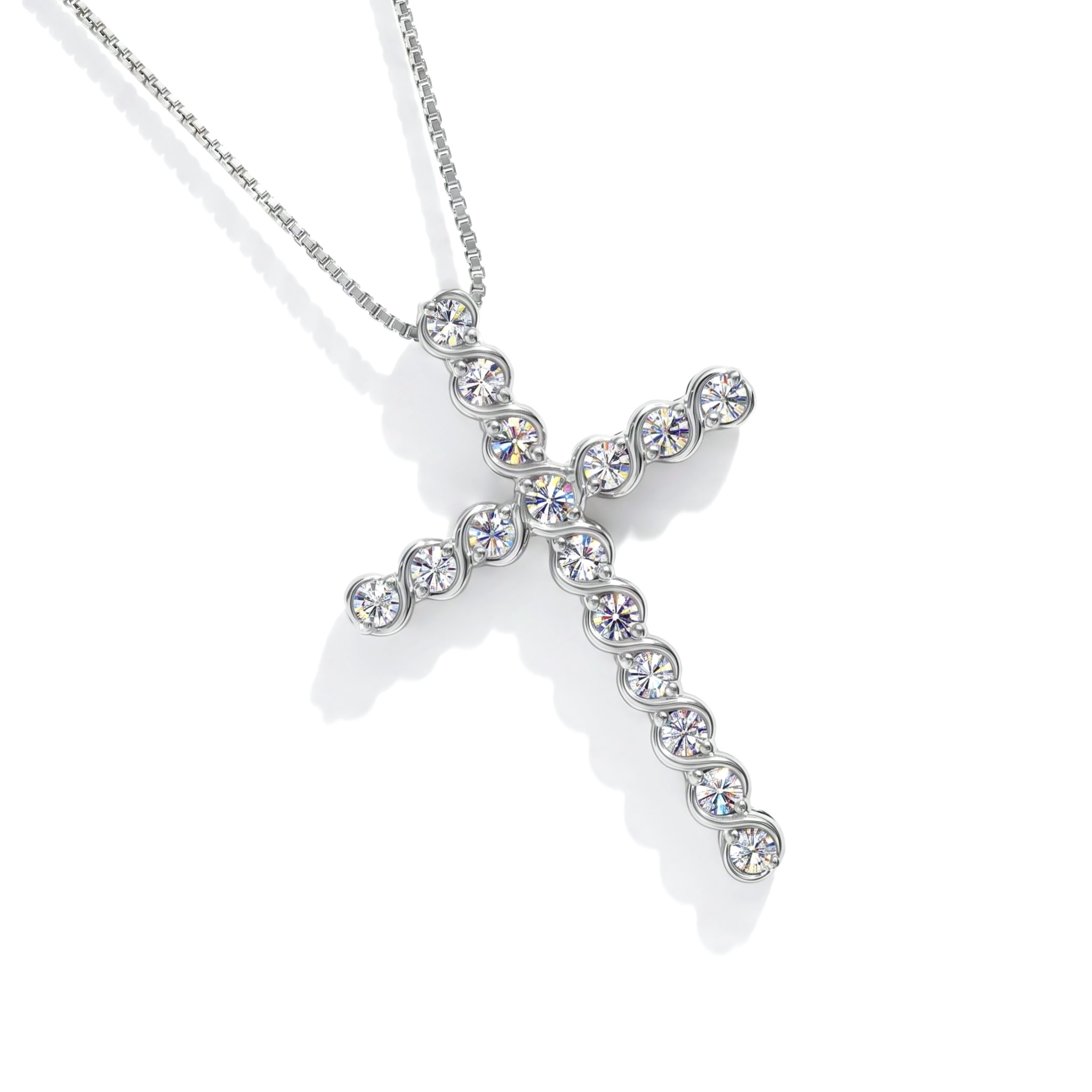 S925 Silver Faithful Cross Full Diamond Pendant Necklace