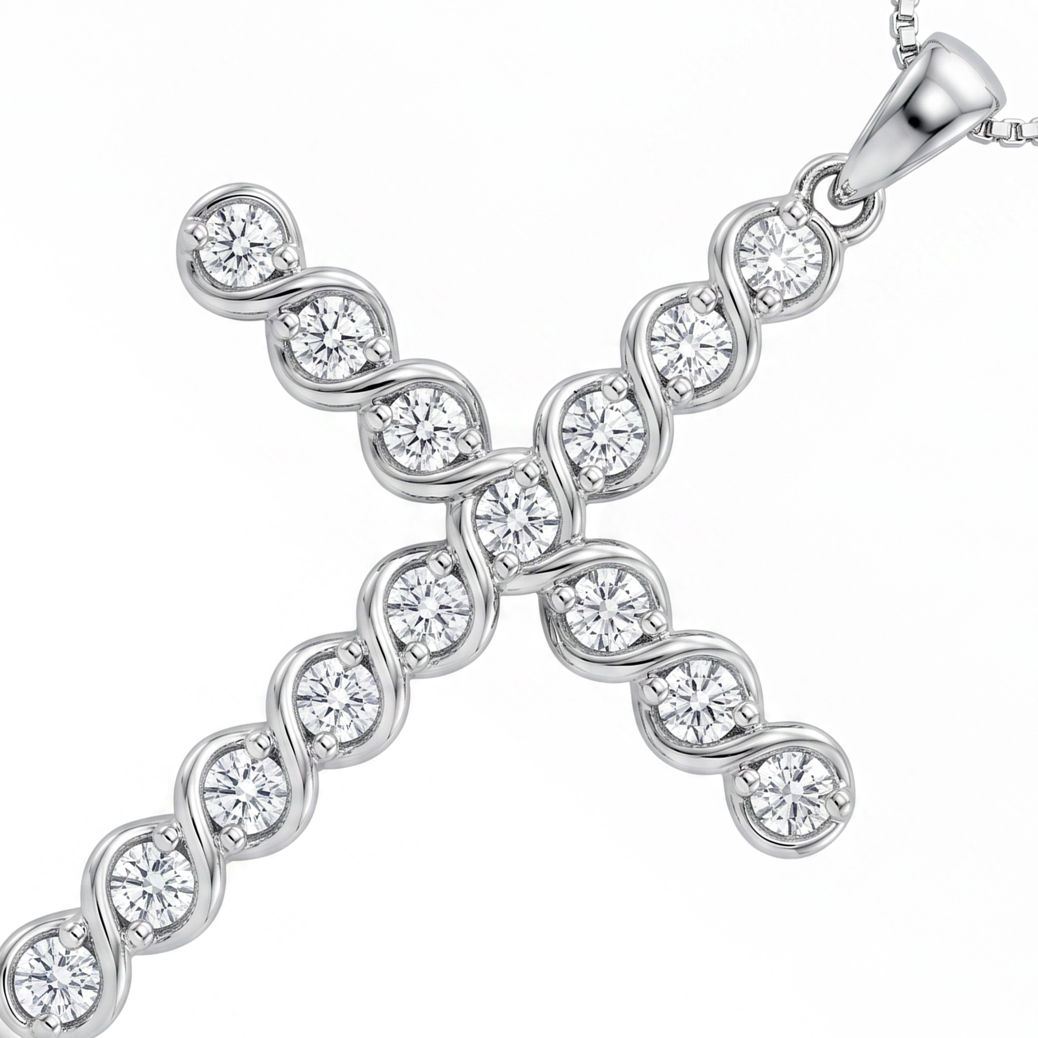 S925 Silver Faithful Cross Full Diamond Pendant Necklace