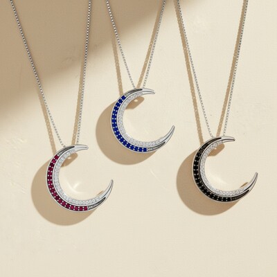S925 Silver Crescent Moon Diamond Pendant Necklace