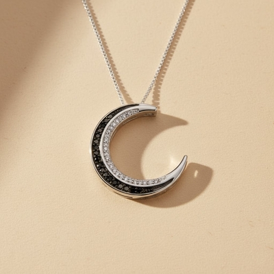 S925 Silver Crescent Moon Diamond Pendant Necklace