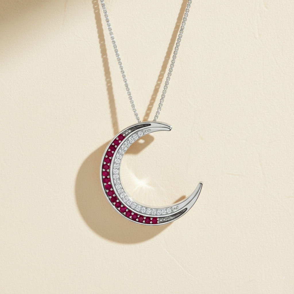 S925 Silver Crescent Moon Diamond Pendant Necklace