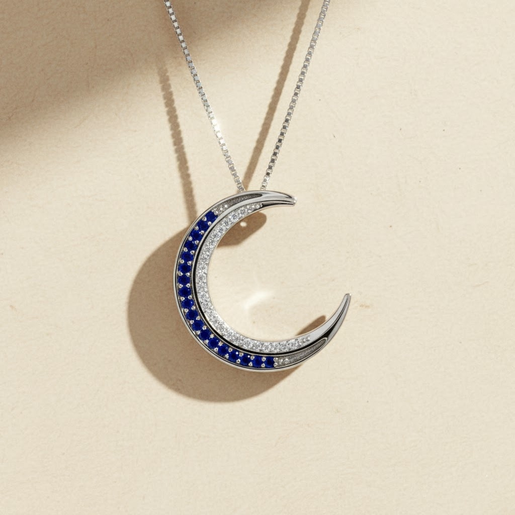 S925 Silver Crescent Moon Diamond Pendant Necklace
