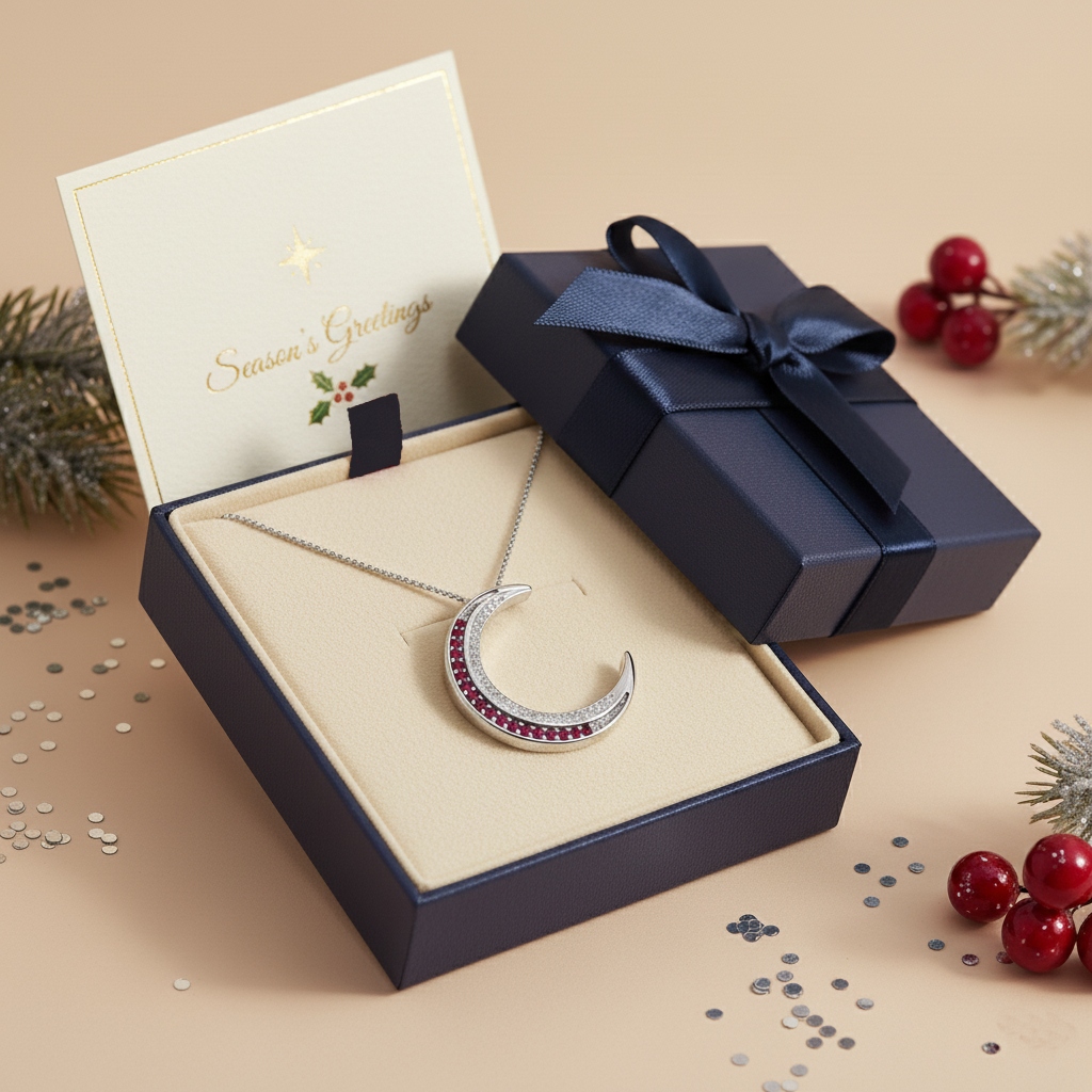 S925 Silver Crescent Moon Diamond Pendant Necklace