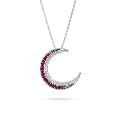 S925 Silver Crescent Moon Diamond Pendant Necklace