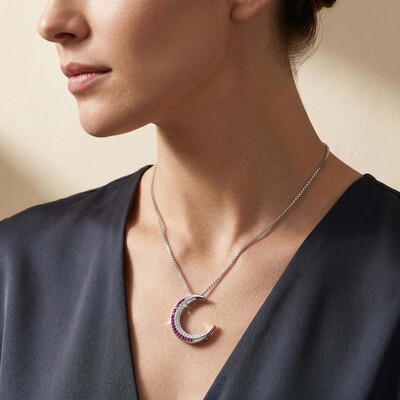S925 Silver Crescent Moon Diamond Pendant Necklace