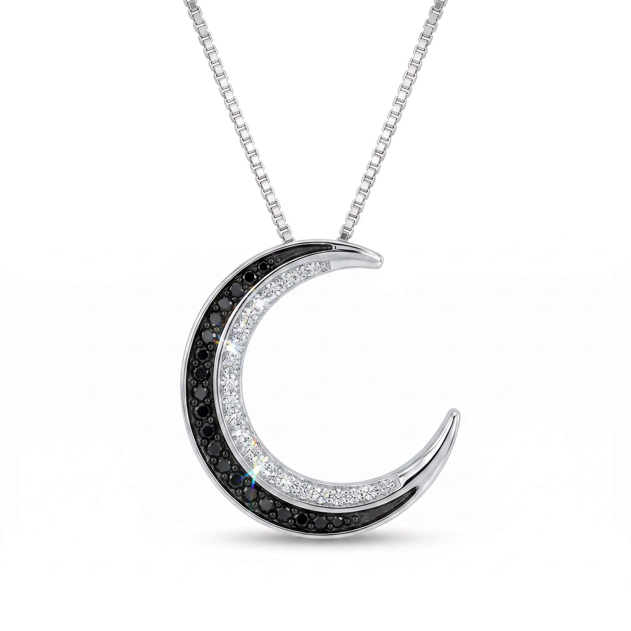 S925 Silver Crescent Moon Diamond Pendant Necklace S925 Silver Crescent Moon Diamond Pendant Necklace