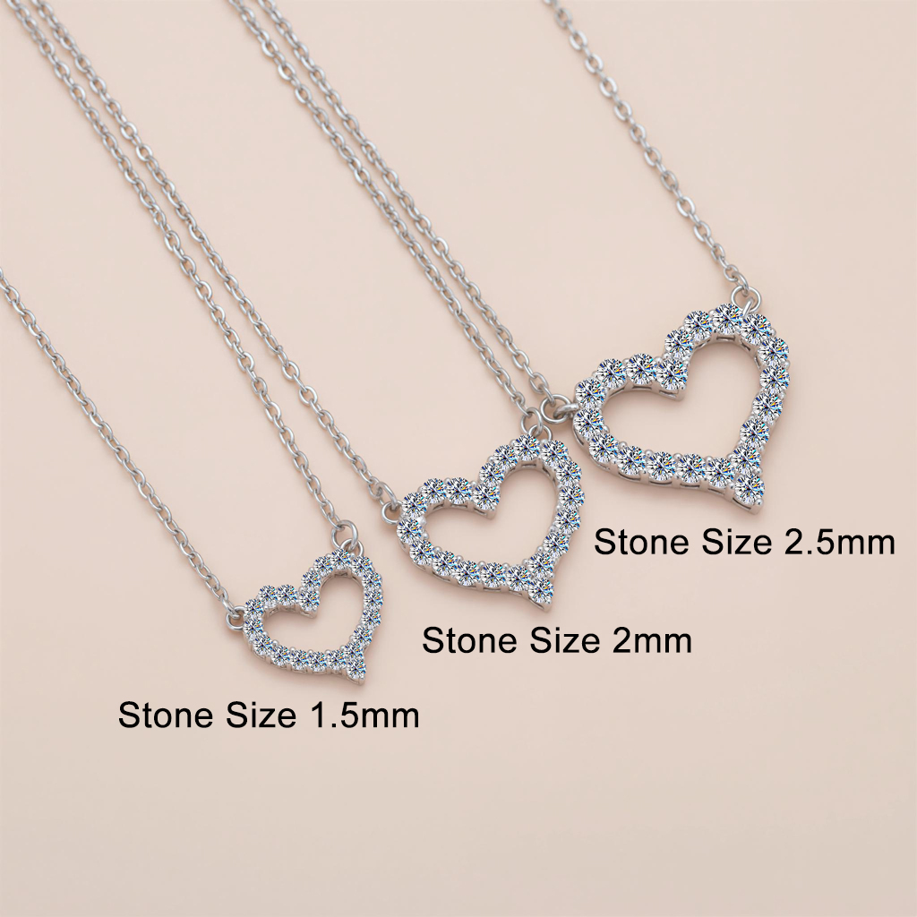 VVS Moissanite S925 Silver Hollow Heart Shape Pendant Necklace