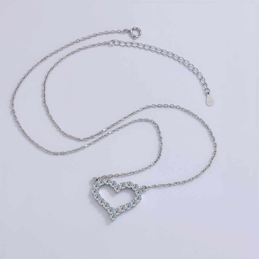 VVS Moissanite S925 Silver Hollow Heart Shape Pendant Necklace