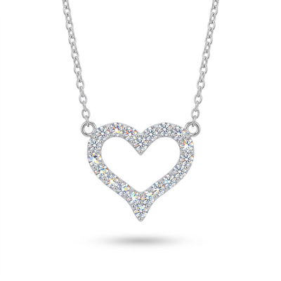 VVS Moissanite S925 Silver Hollow Heart Shape Pendant Necklace