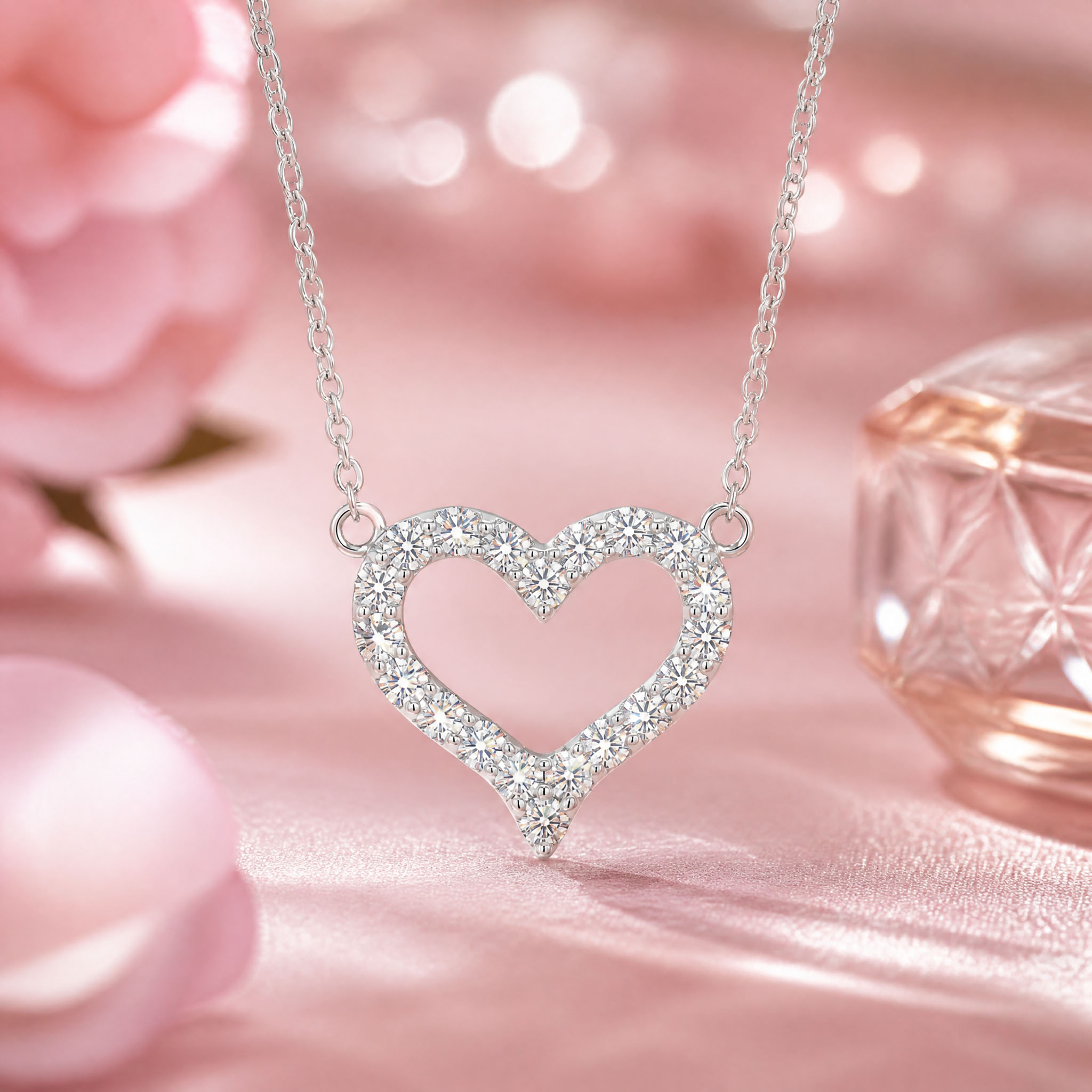 VVS Moissanite S925 Silver Hollow Heart Shape Pendant Necklace VVS Moissanite S925 Silver Hollow Heart Shape Pendant Necklace