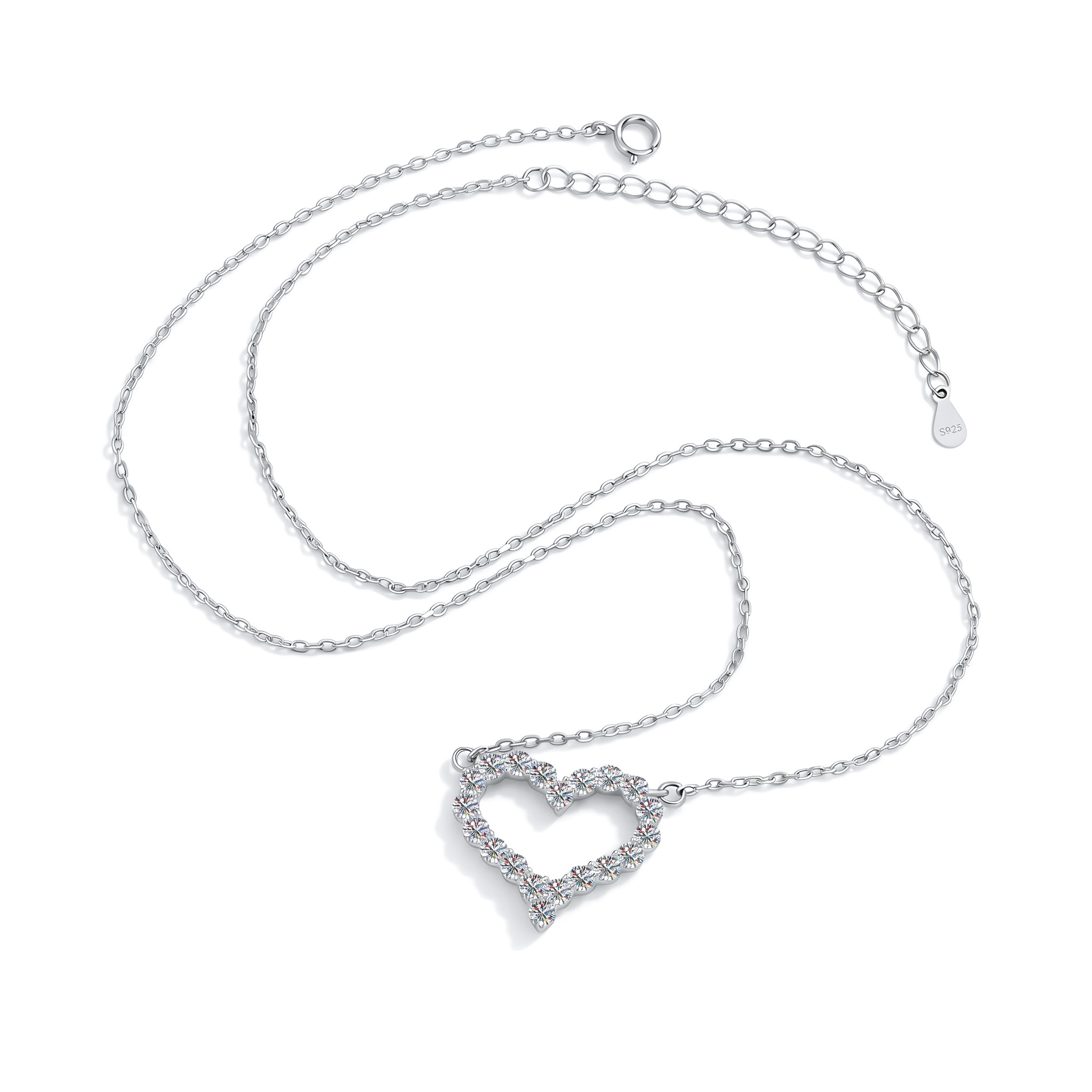 VVS Moissanite S925 Silver Hollow Heart Shape Pendant Necklace VVS Moissanite S925 Silver Hollow Heart Shape Pendant Necklace