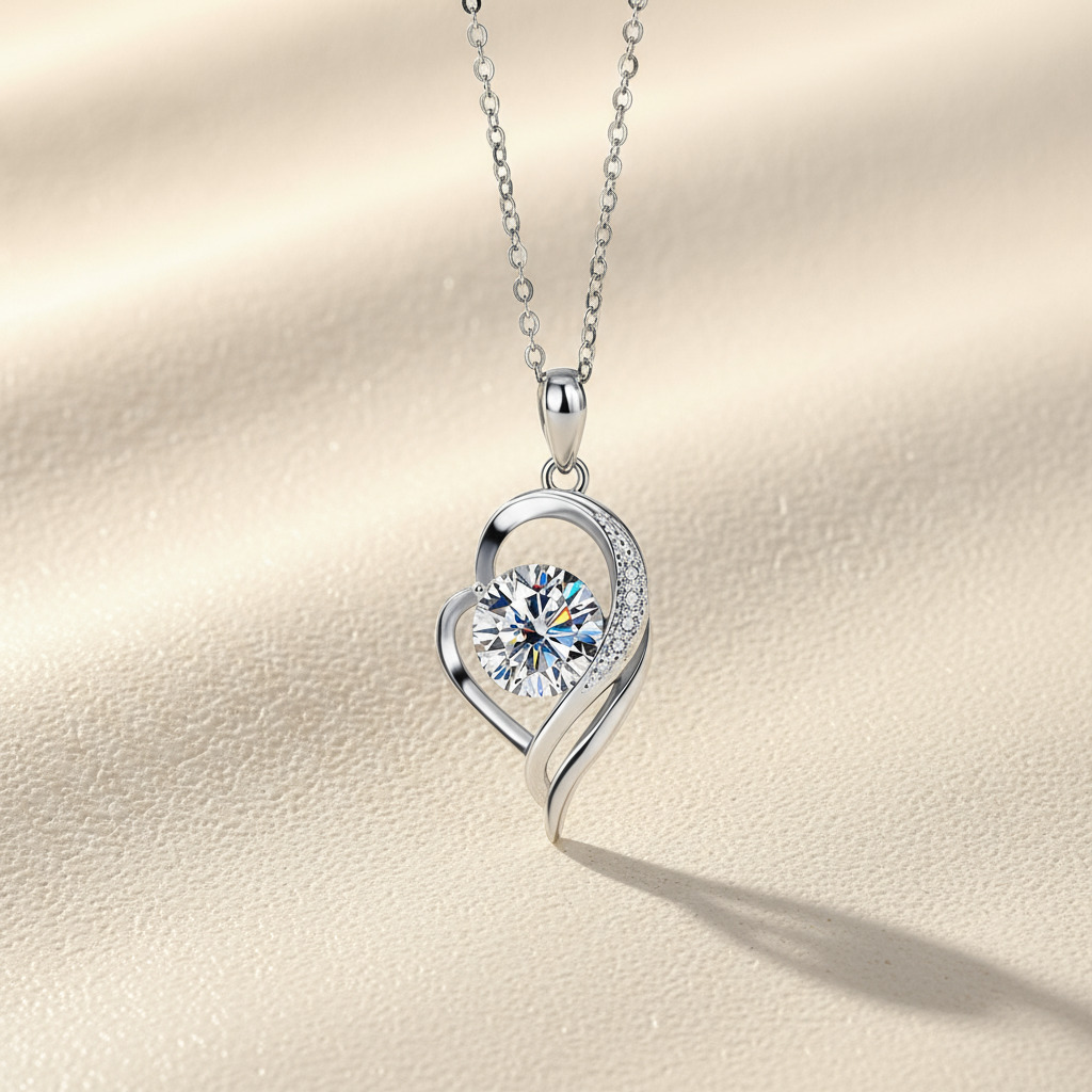 VVS Moissanite S925 Silver Forever Love Heart Pendent Necklace