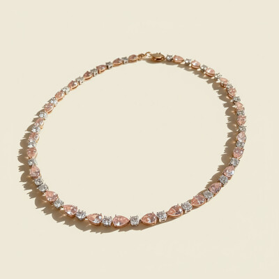 S925 Silver Pink Pear Cut and Round Diamond Tennis Necklace
