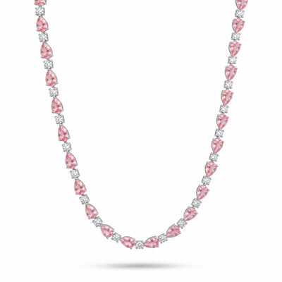 Pink Pear Cut and Round Diamond Tennis Necklace