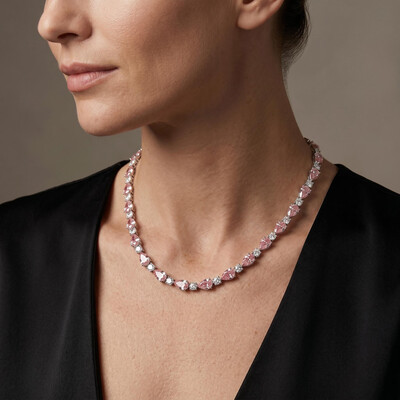Pink Pear Cut and Round Diamond Tennis Necklace