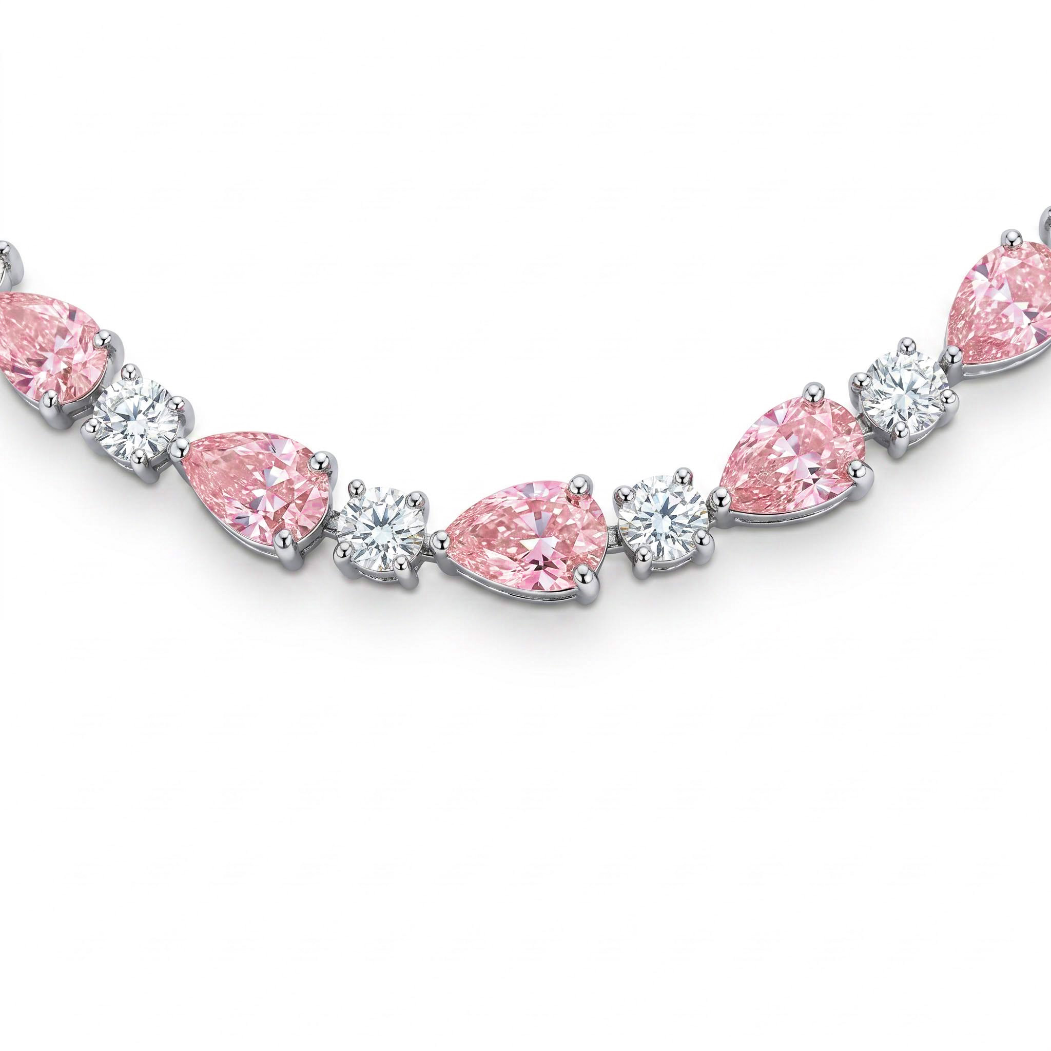 Pink Pear Cut and Round Diamond Tennis Necklace Pink Pear Cut and Round Diamond Tennis Necklace