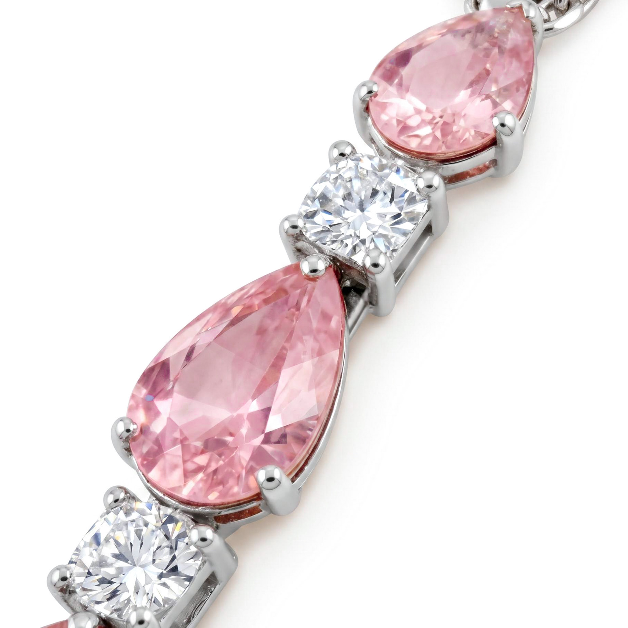 Pink Pear Cut and Round Diamond Tennis Necklace Pink Pear Cut and Round Diamond Tennis Necklace