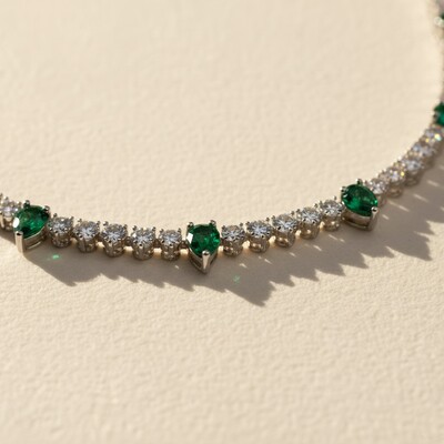 4mm S925 Silver Emerald Pear and Round Diamond Tennis Necklace