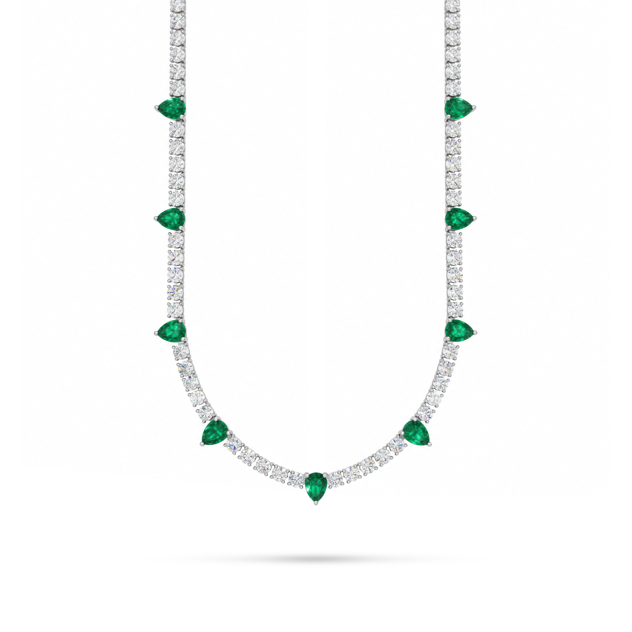 4mm S925 Silver Emerald Pear and Round Diamond Tennis Necklace