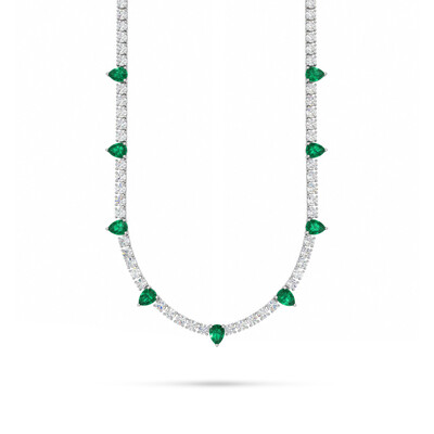 4mm S925 Silver Emerald Pear and Round Diamond Tennis Necklace