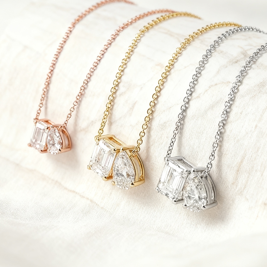 Emerald & Pear Cut Diamond Pendent Necklace