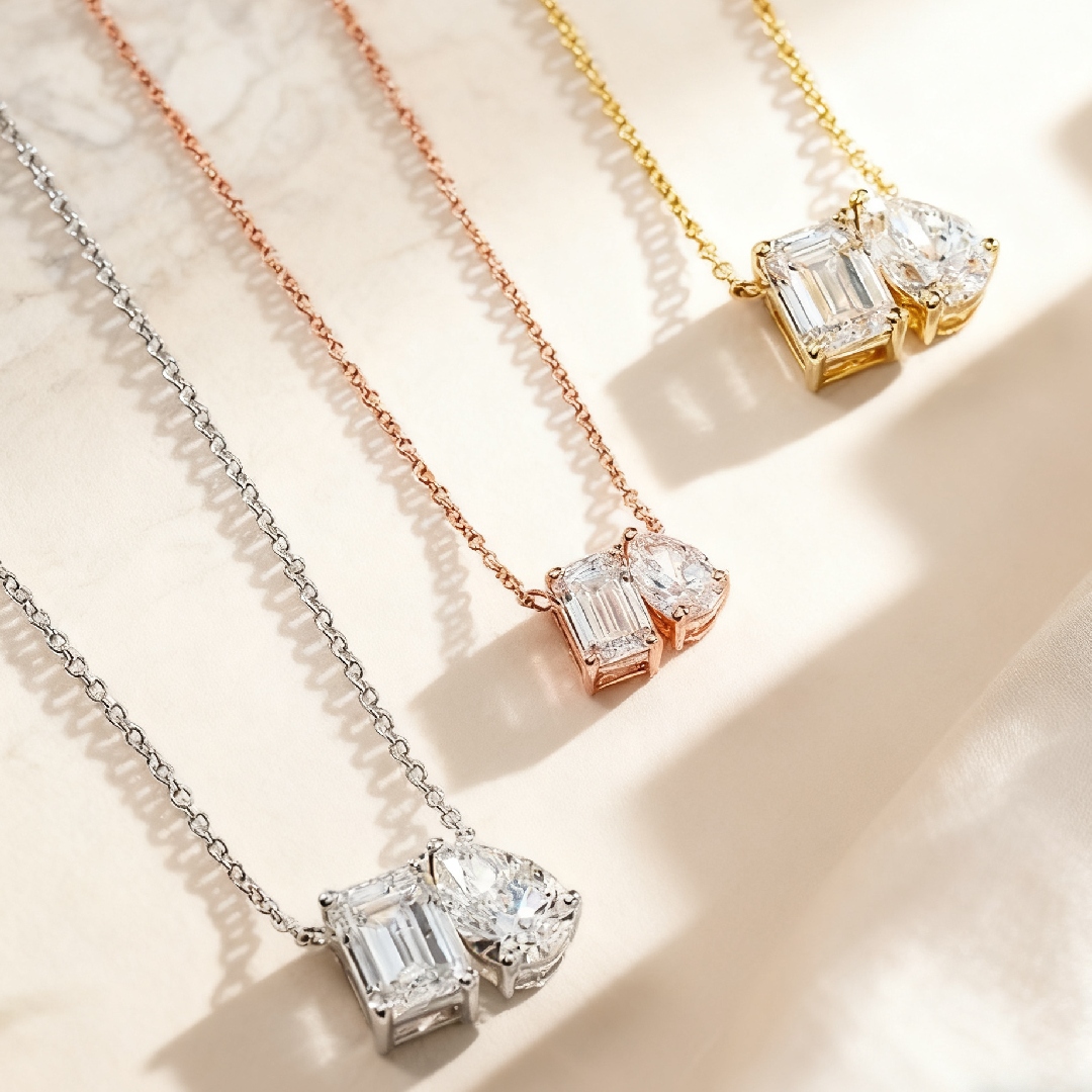 Emerald & Pear Cut Diamond Pendent Necklace