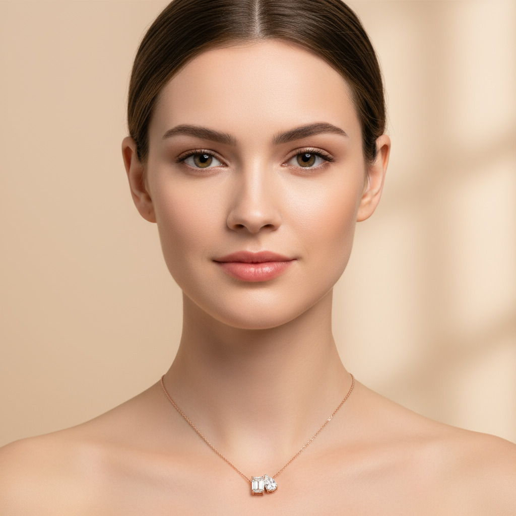 Emerald & Pear Cut Diamond Pendent Necklace