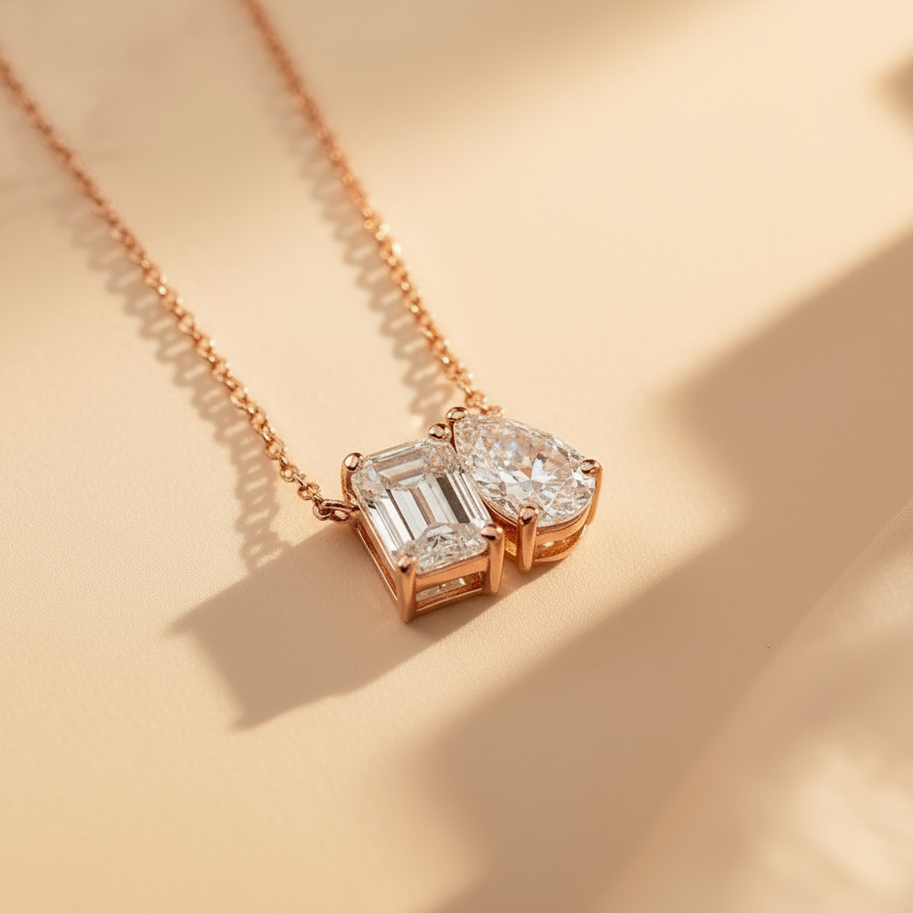 Emerald & Pear Cut Diamond Pendent Necklace