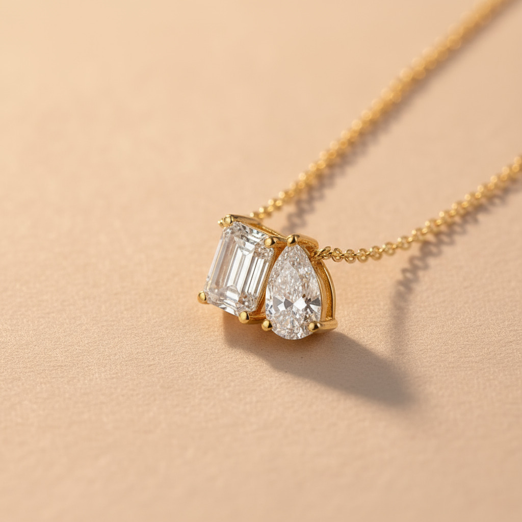 Emerald & Pear Cut Diamond Pendent Necklace