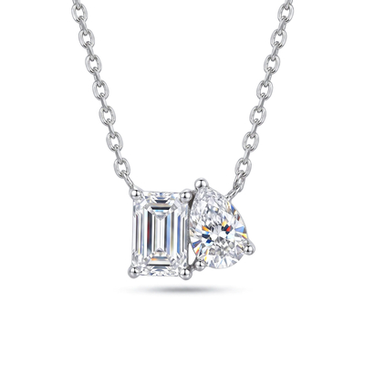 Emerald & Pear Cut Diamond Pendant Necklace