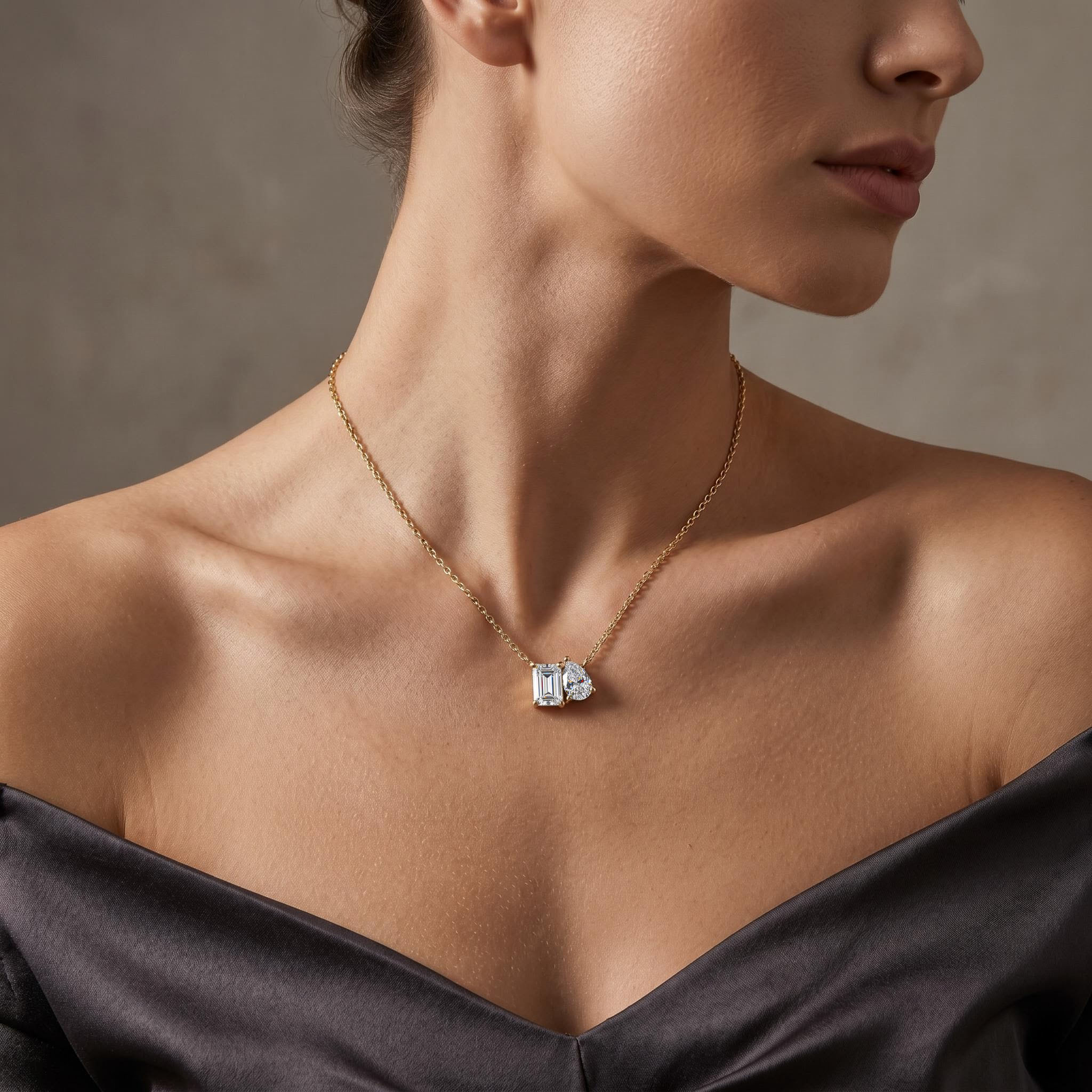 Emerald & Pear Cut Diamond Pendant Necklace