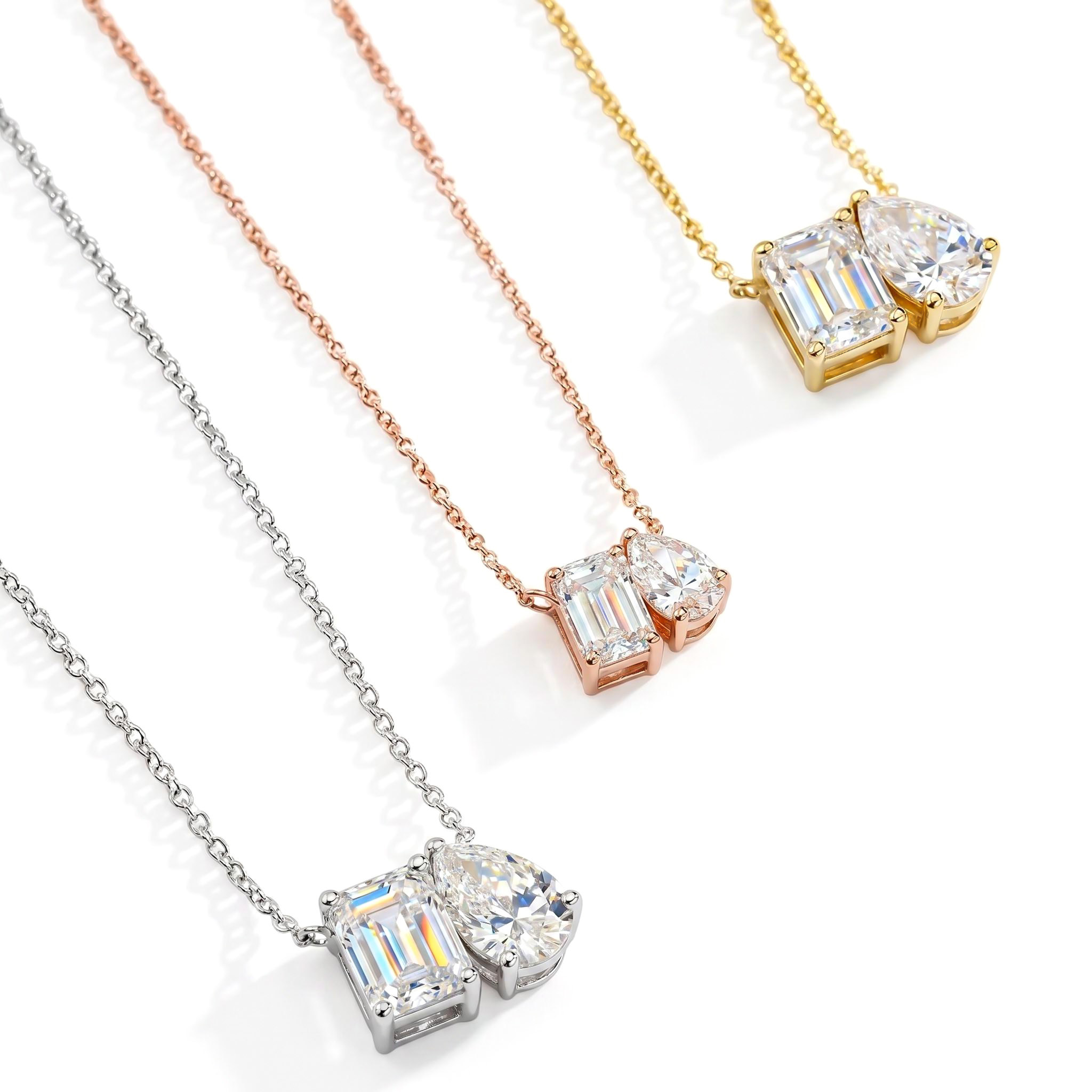 Emerald & Pear Cut Diamond Pendant Necklace