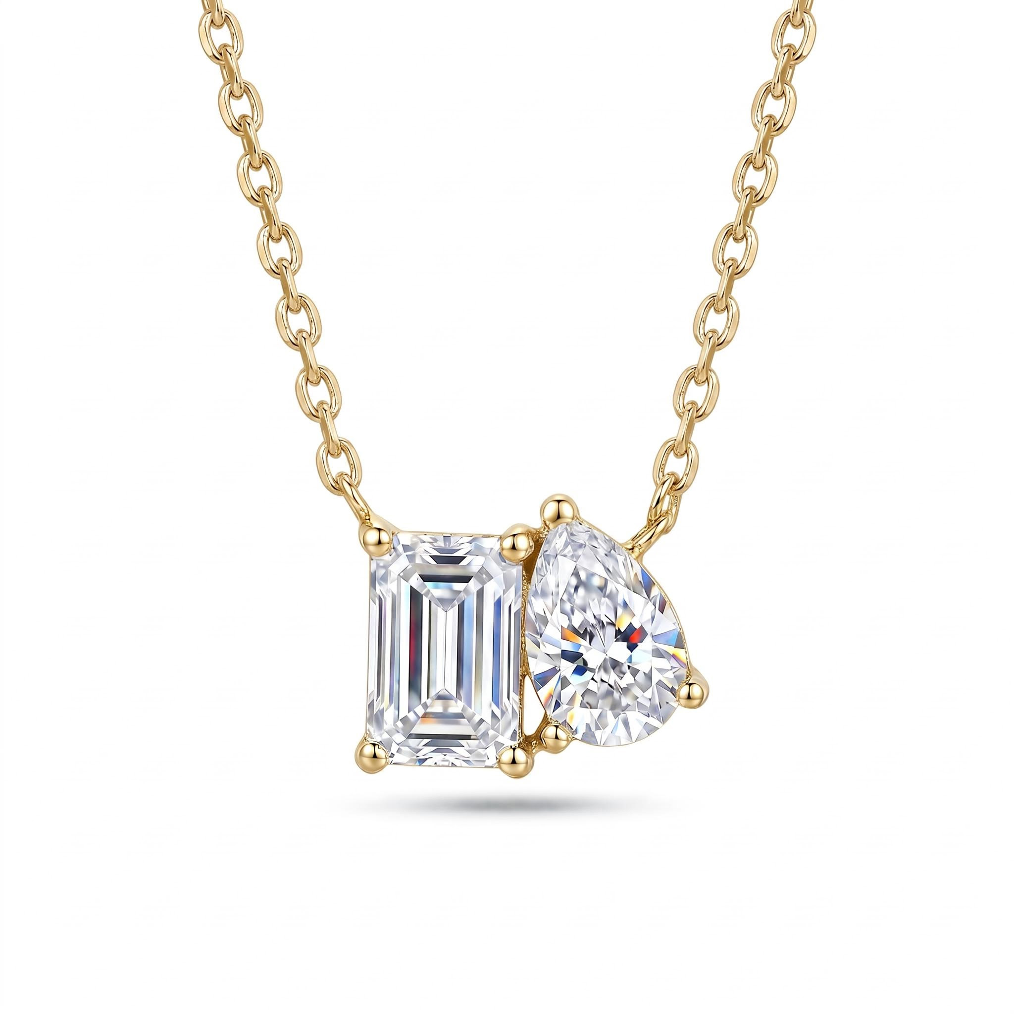 Emerald & Pear Cut Diamond Pendant Necklace