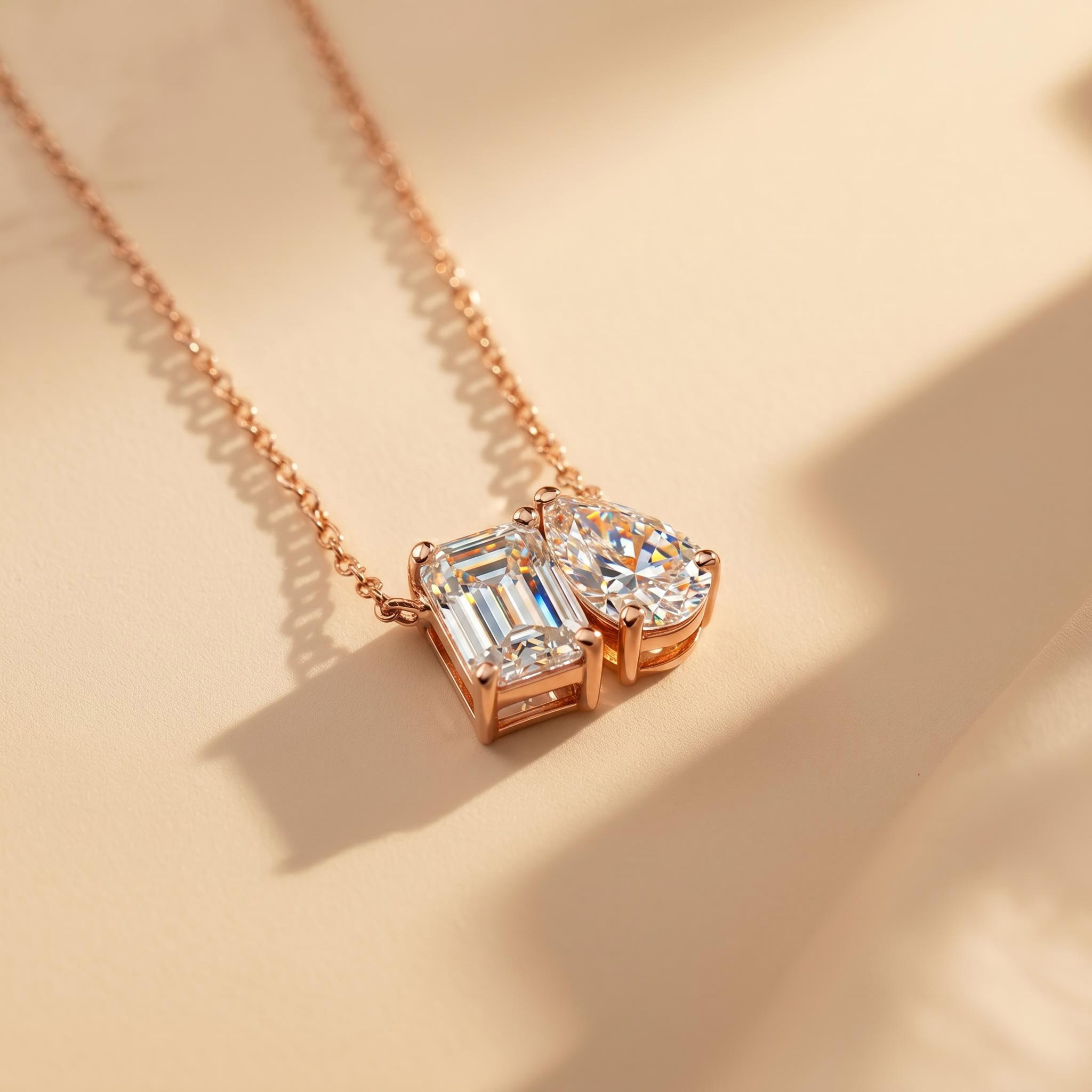 Emerald & Pear Cut Diamond Pendant Necklace