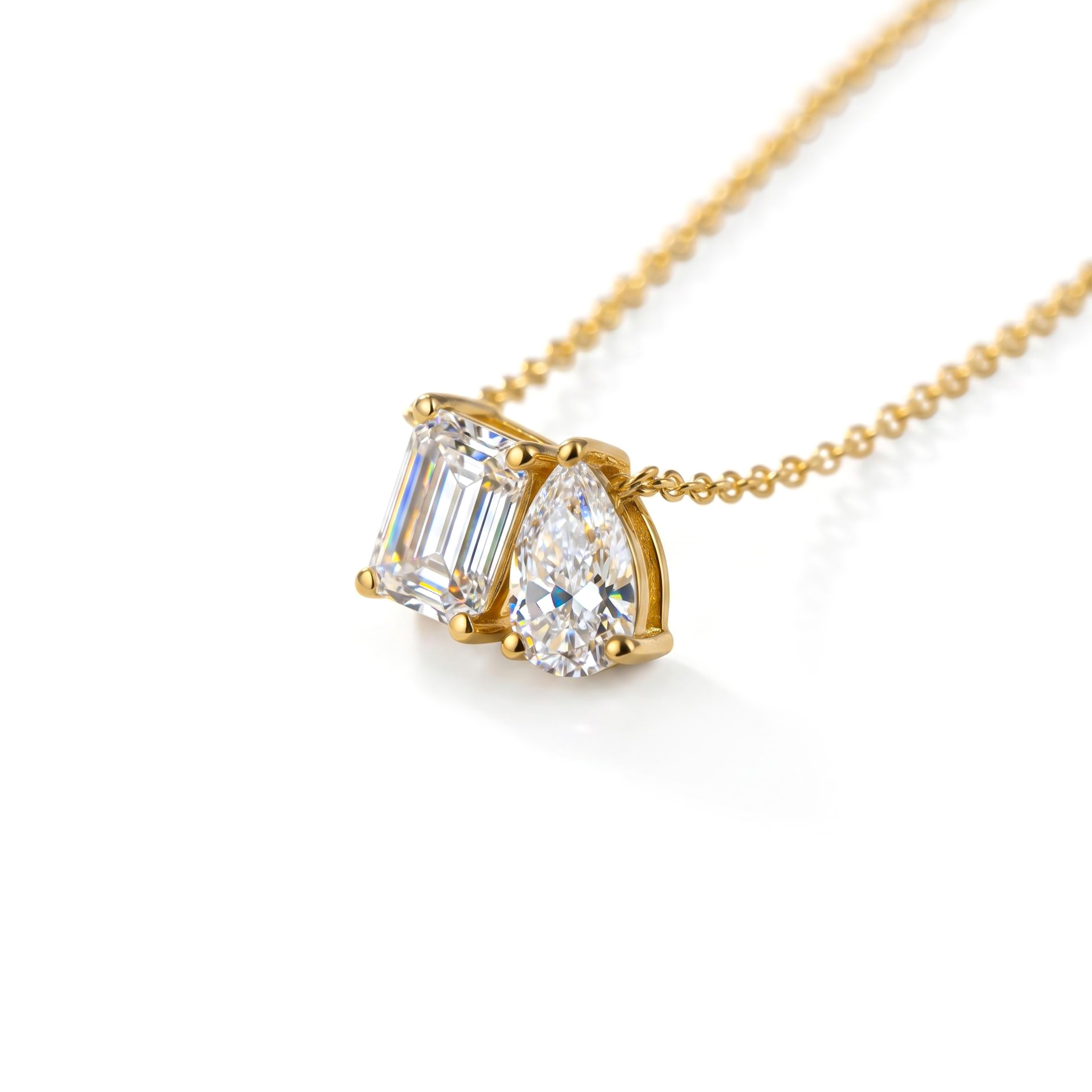 Emerald & Pear Cut Diamond Pendant Necklace