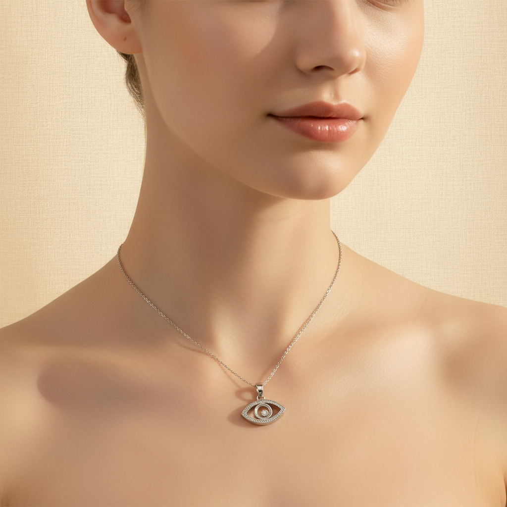 S925 Silver Evil Eye Dancing Diamonds Pendant Necklace