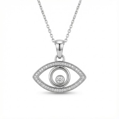 S925 Silver Evil Eye Dancing Diamonds Pendant Necklace