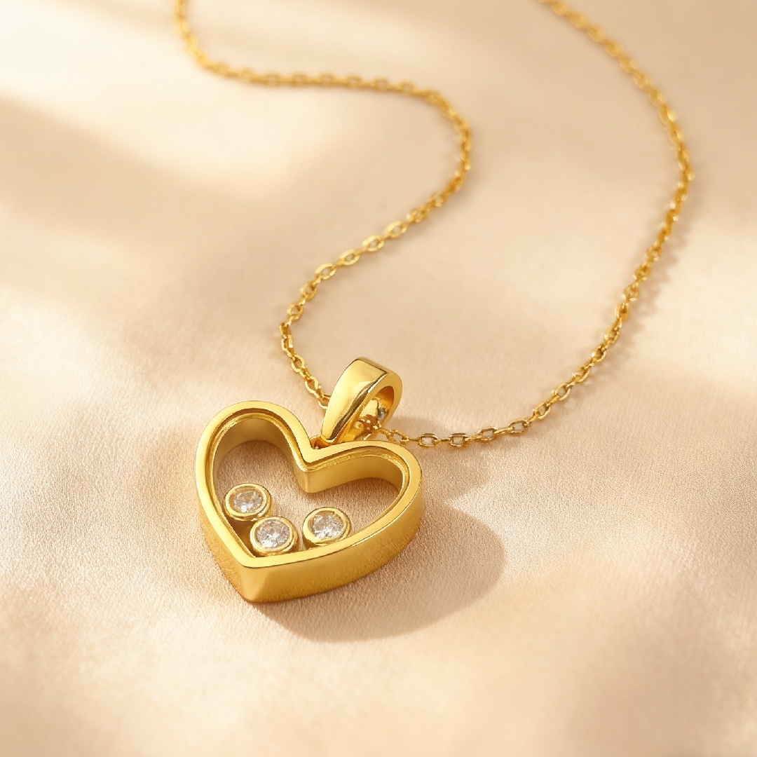 S925 Silver Heart Shape Dancing Diamonds Pendent Necklace