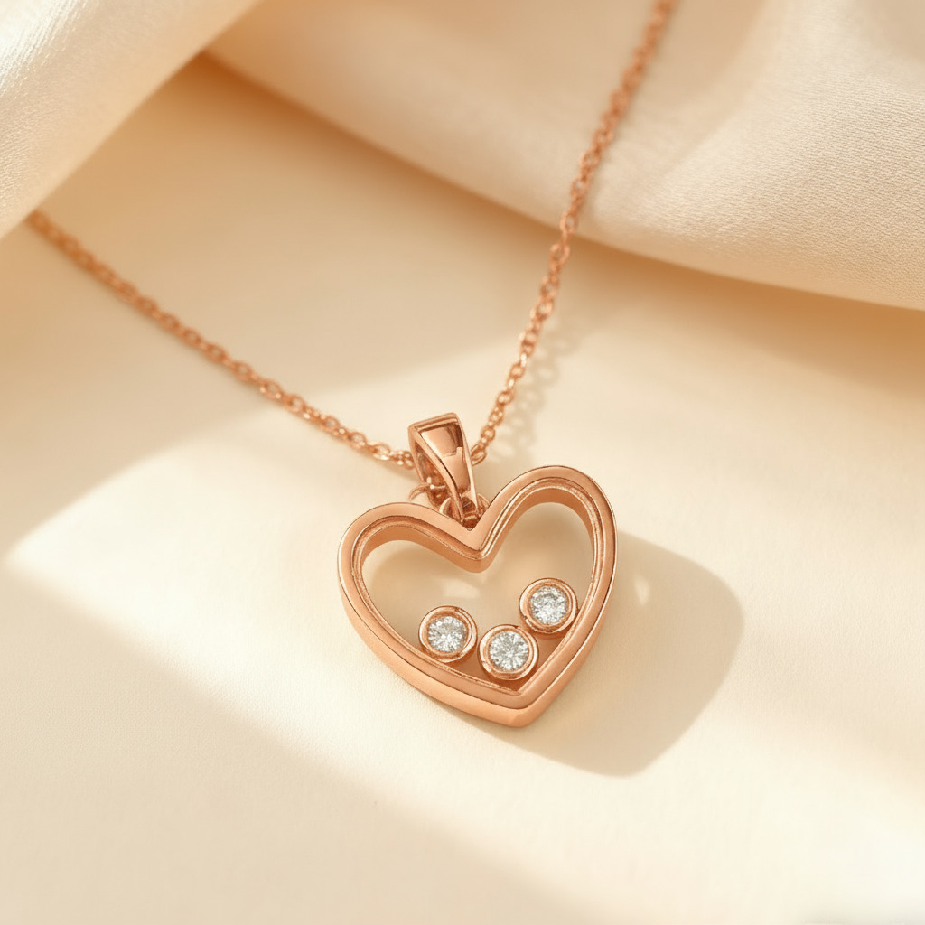 S925 Silver Heart Shape Dancing Diamonds Pendent Necklace