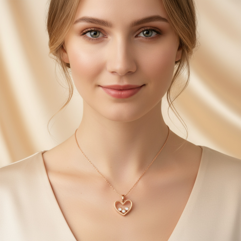 S925 Silver Heart Shape Dancing Diamonds Pendent Necklace