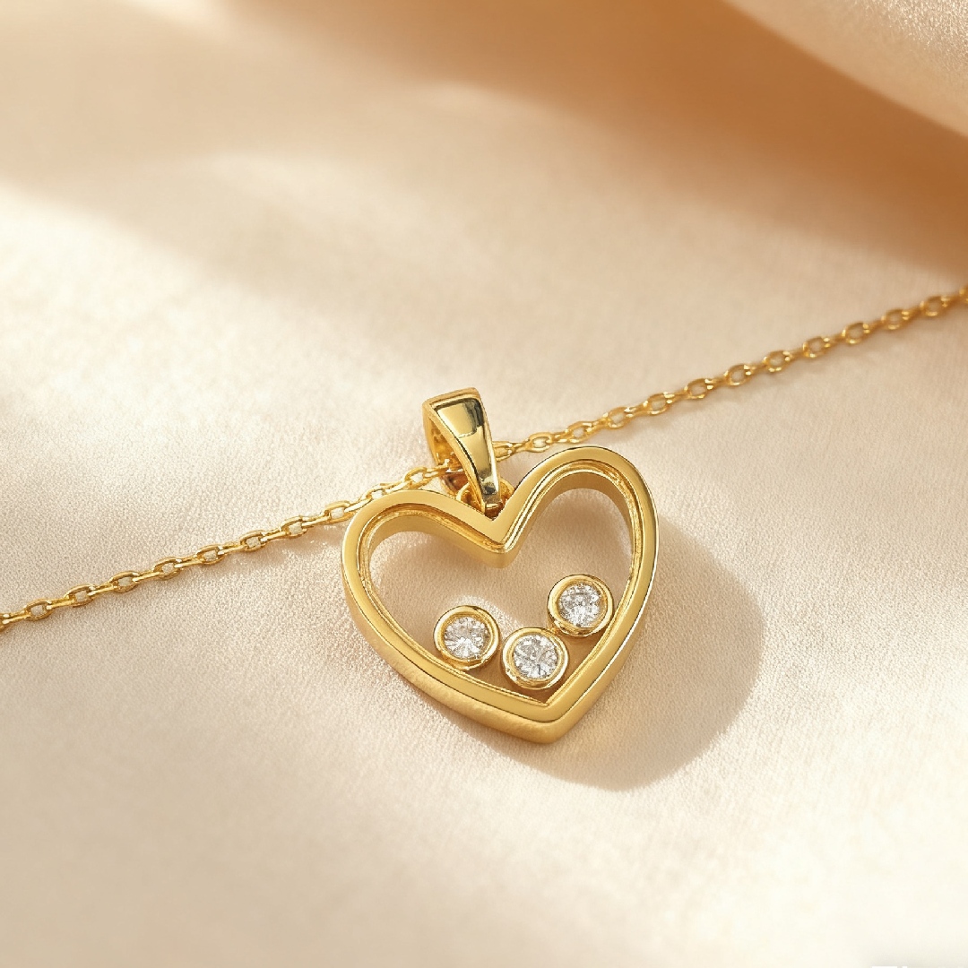 S925 Silver Heart Shape Dancing Diamonds Pendent Necklace