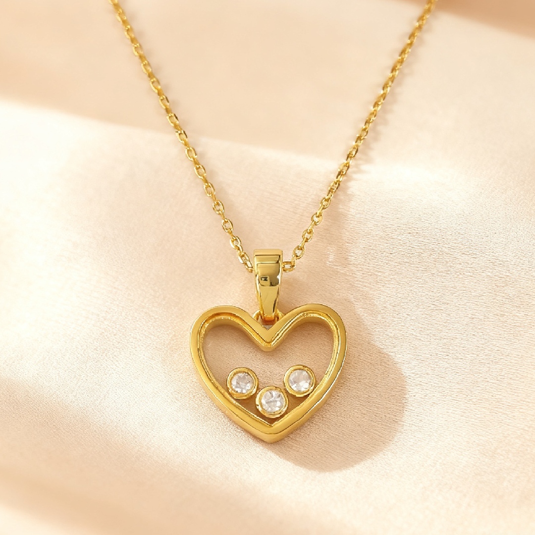 S925 Silver Heart Shape Dancing Diamonds Pendent Necklace