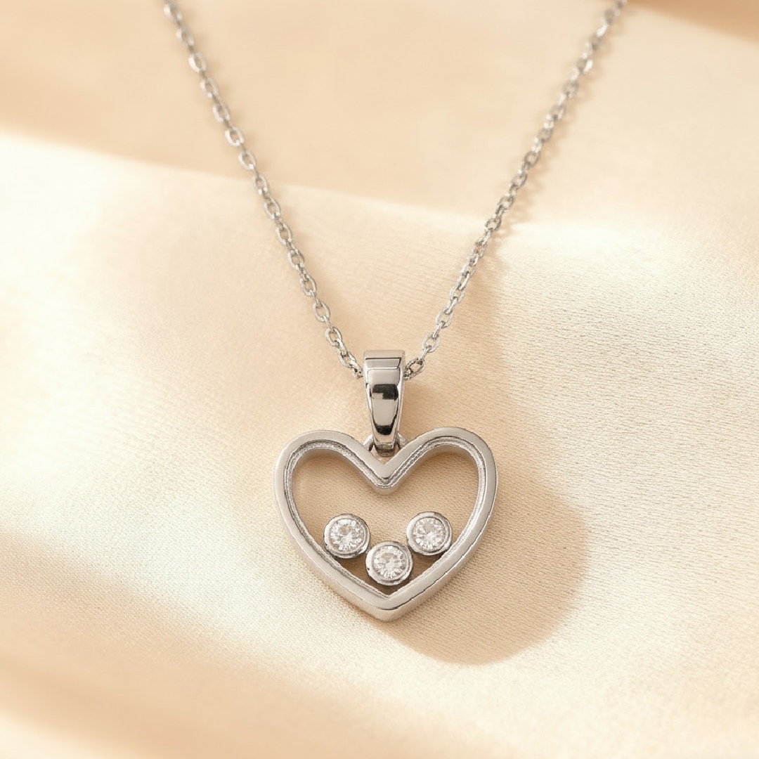 S925 Silver Heart Shape Dancing Diamonds Pendent Necklace