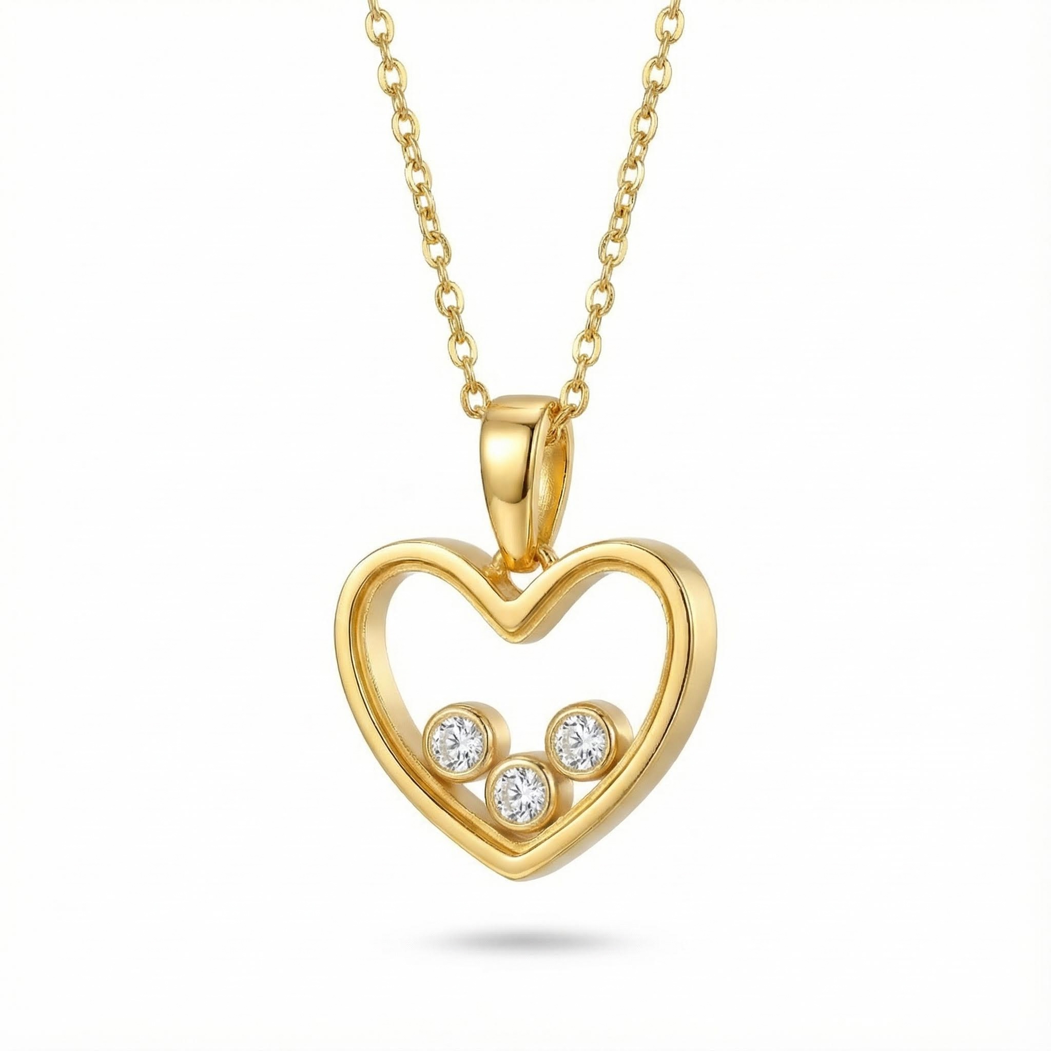 S925 Silver Heart Shape Dancing Diamonds Pendent Necklace