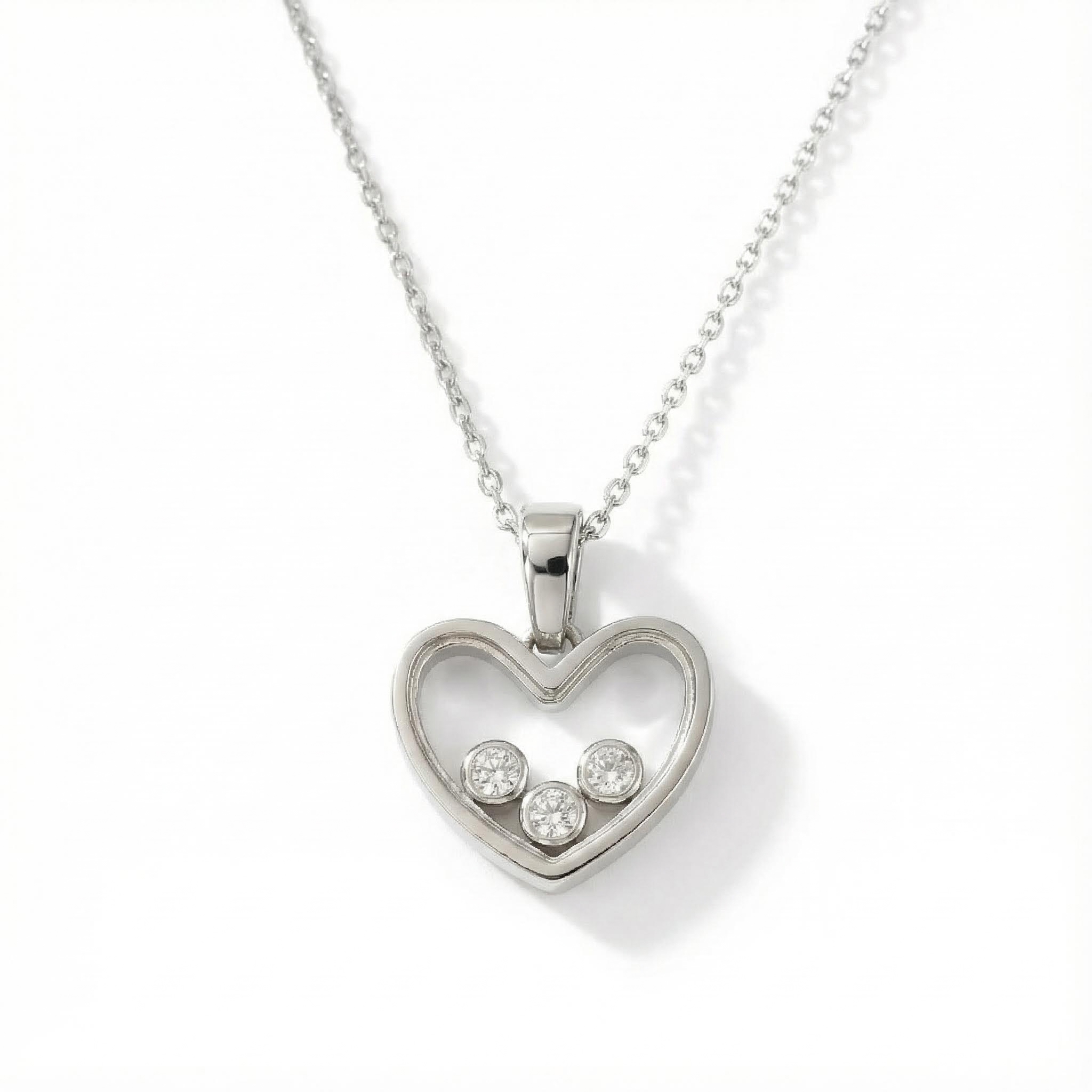 S925 Silver Heart Shape Dancing Diamonds Pendent Necklace