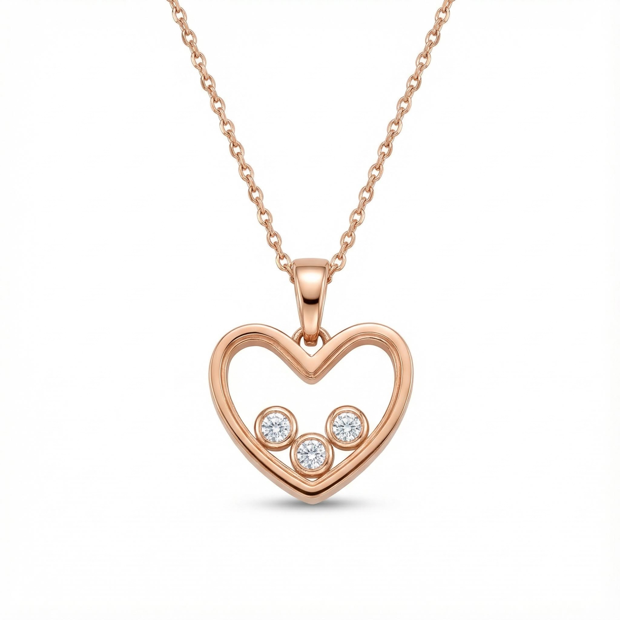 S925 Silver Heart Shape Dancing Diamonds Pendent Necklace
