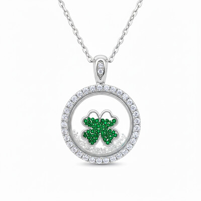 S925 Silver Round Shape Green Clover Dancing Diamonds Pendent Necklace