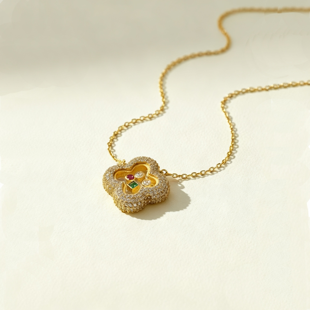 S925 Silver Clover Shaped Dancing Diamonds Pendent Necklace