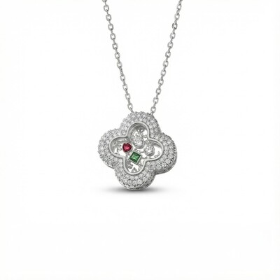 S925 Silver Clover Shaped Dancing Diamonds Pendent Necklace S925 Silver Clover Shaped Dancing Diamonds Pendent Necklace